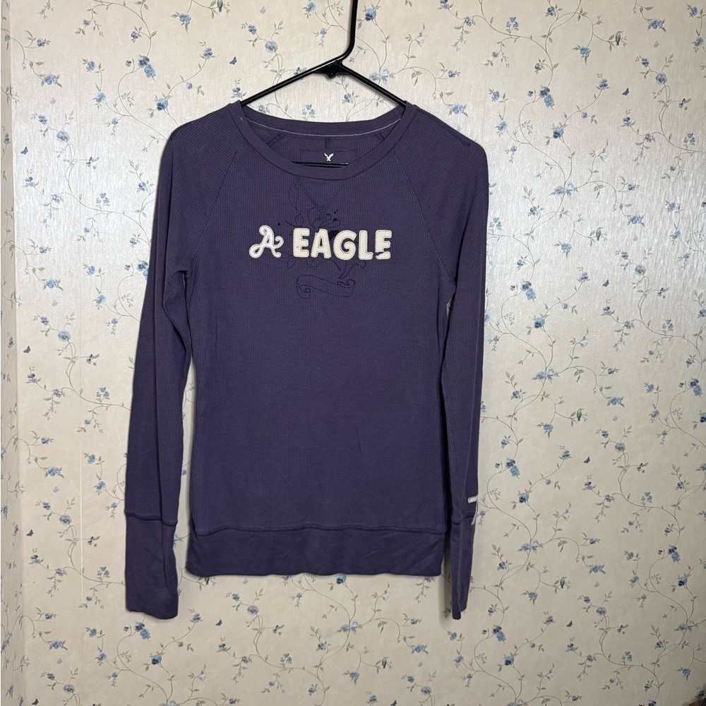 American Eagle true vintage Y2K thermal long sleeve top with logo purple